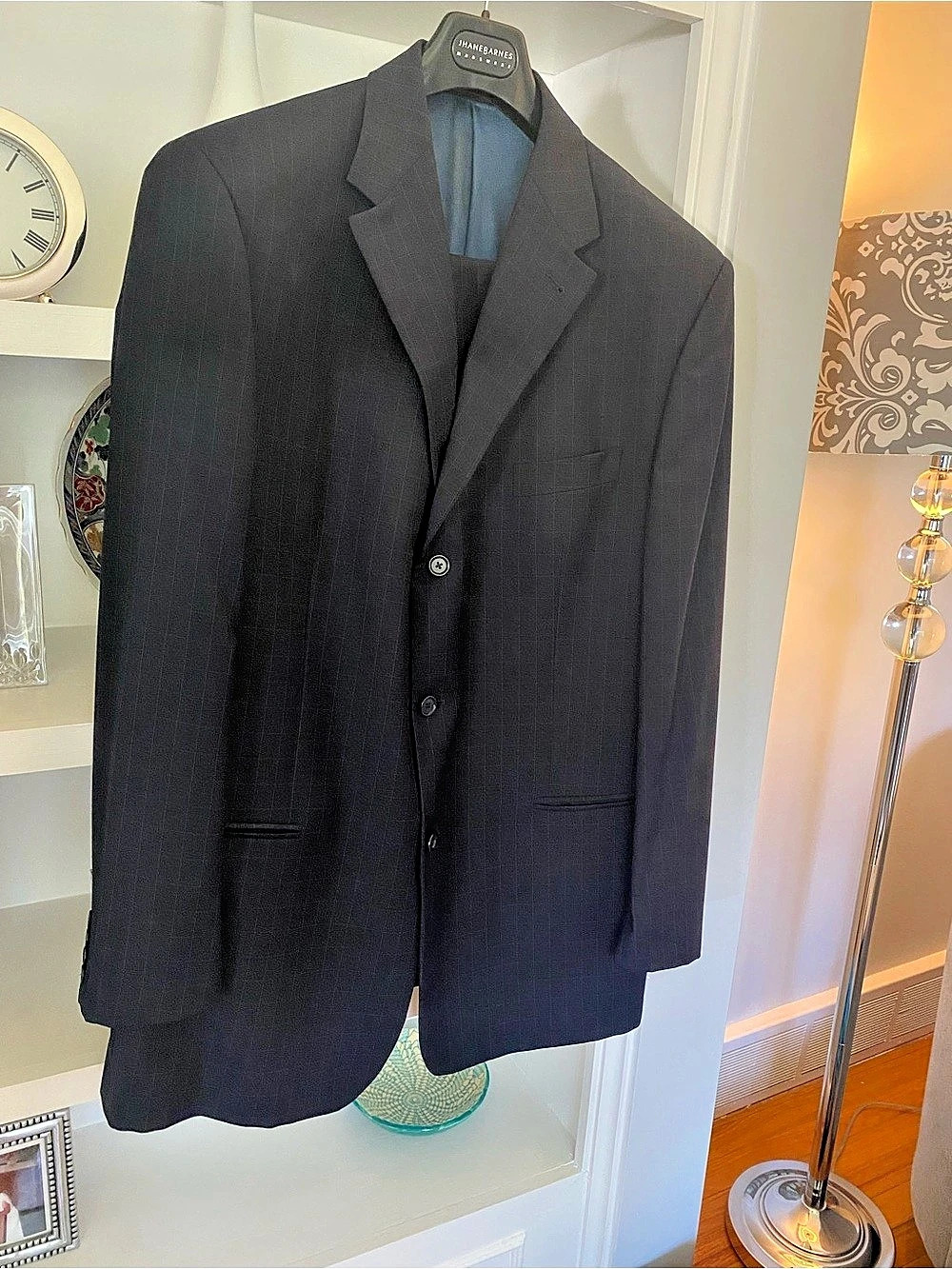 Jhane Barnes Men's Checkered 2 Piece Suit. navy subtle windowpane pattern